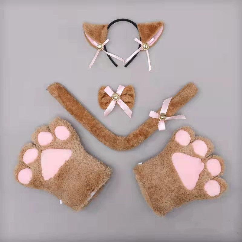 Cute Cat Cosplay Props Cat Ears Headband Cat Paw Gloves Cat Tail Accessory Set